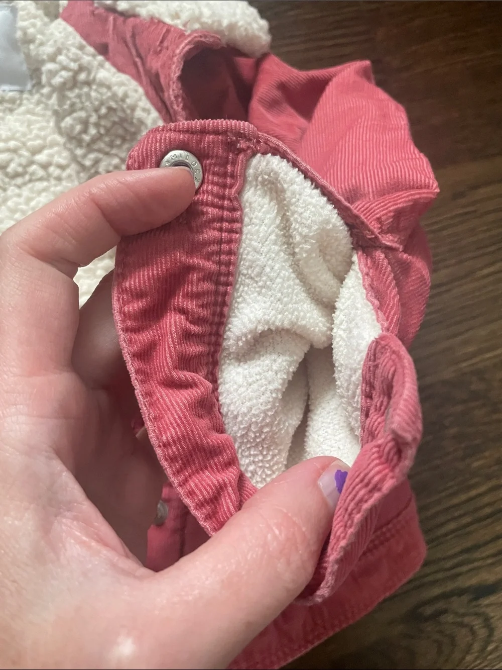 Old Navy Coral Pink Corduroy Jacket Lined in Cream Sherpa